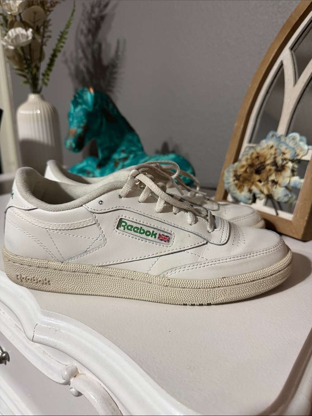 Reebok White Leather Sneakers with Green Logo
